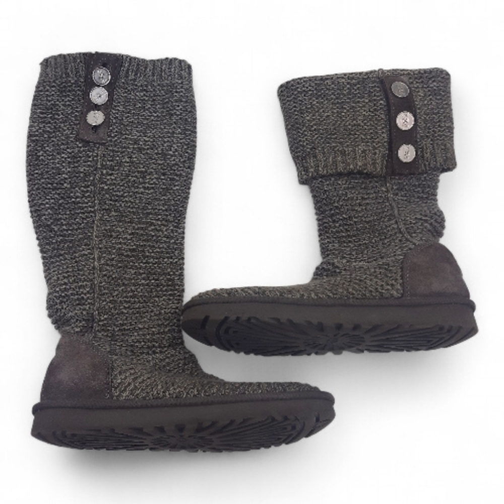 UGG Sweater Knit Foldover Boot Classic Grey Silver Warm Boho Casual Slouchy 8 - Picture 3 of 11